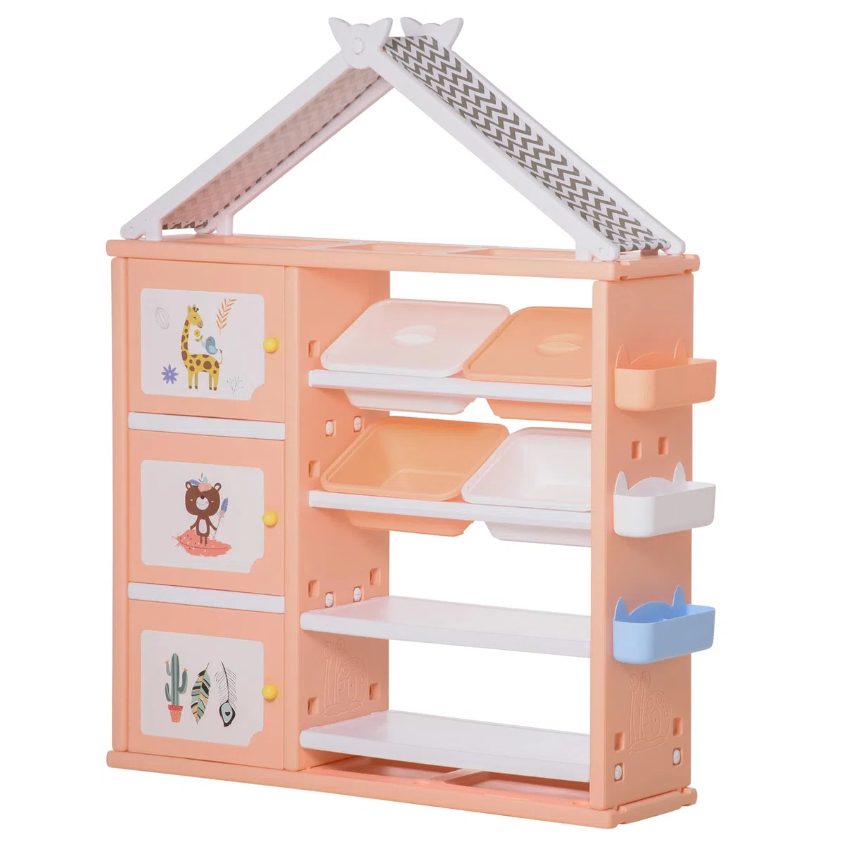HOMCOM Armadio Cameretta, Mobile Portagiochi con 4 Contenitori, 3 Armadietti e Mensole in PE Arancione, 128x34x155cm