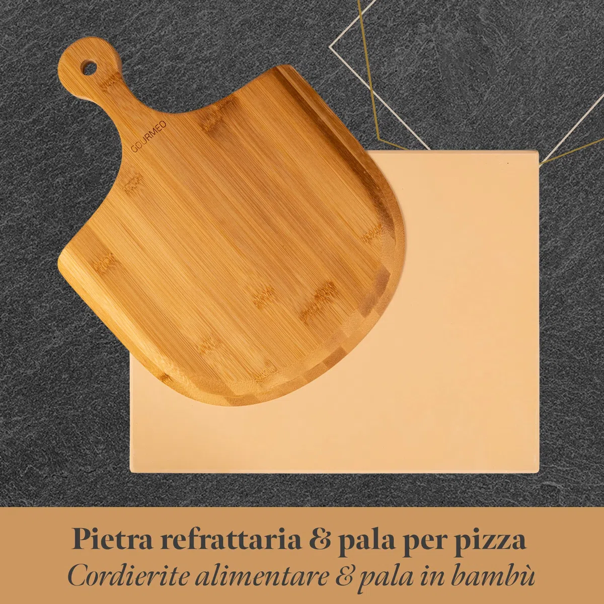 KLAGENA Set di pietre per pizza per forno e grill, con pietra per pizza e paletta per pizza in legno di acacia di alta qualità, set da forno in cordierite, 38 x 30 x 1,5 cm