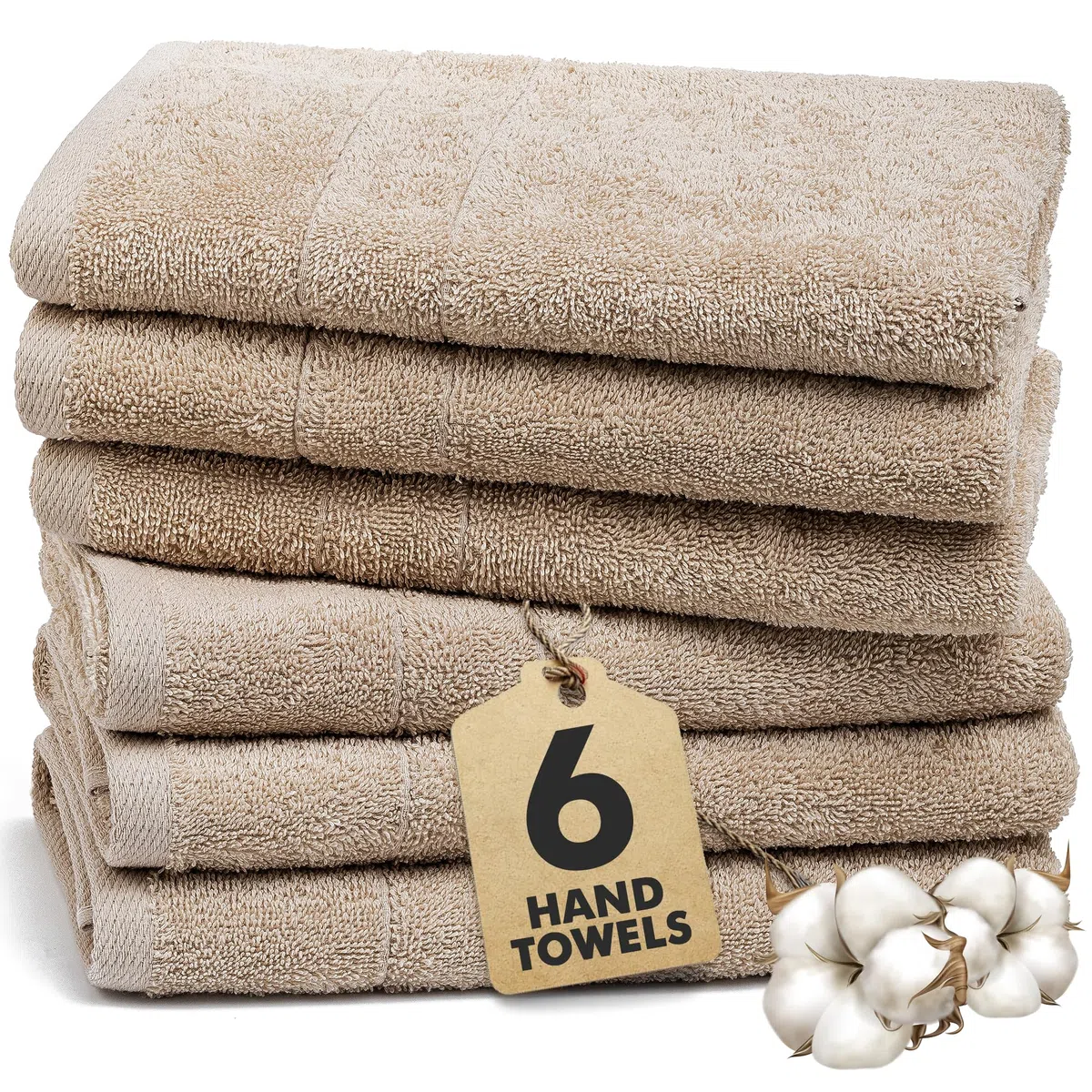 Asciugamani per il bagno – 100% cotone morbido e assorbente – Confezione da 6 piccoli asciugamani (50x85cm) – Asciugamani di lusso in cotone ad asciugatura rapida – Beige