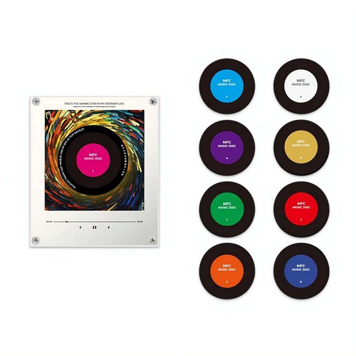 Magneti magnetici per frigorifero NFC a induzione, adesivi cantanti rotanti in vinile, mini jukebox, confezione da 9 adesivi programmabili con audio intelligente con luce