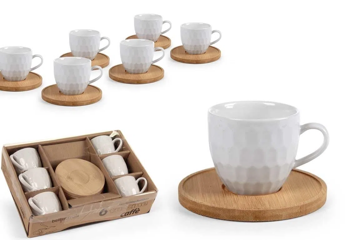 Gicos Set 6 Tazzine Tazze da Caffè con Piattino in Bamboo