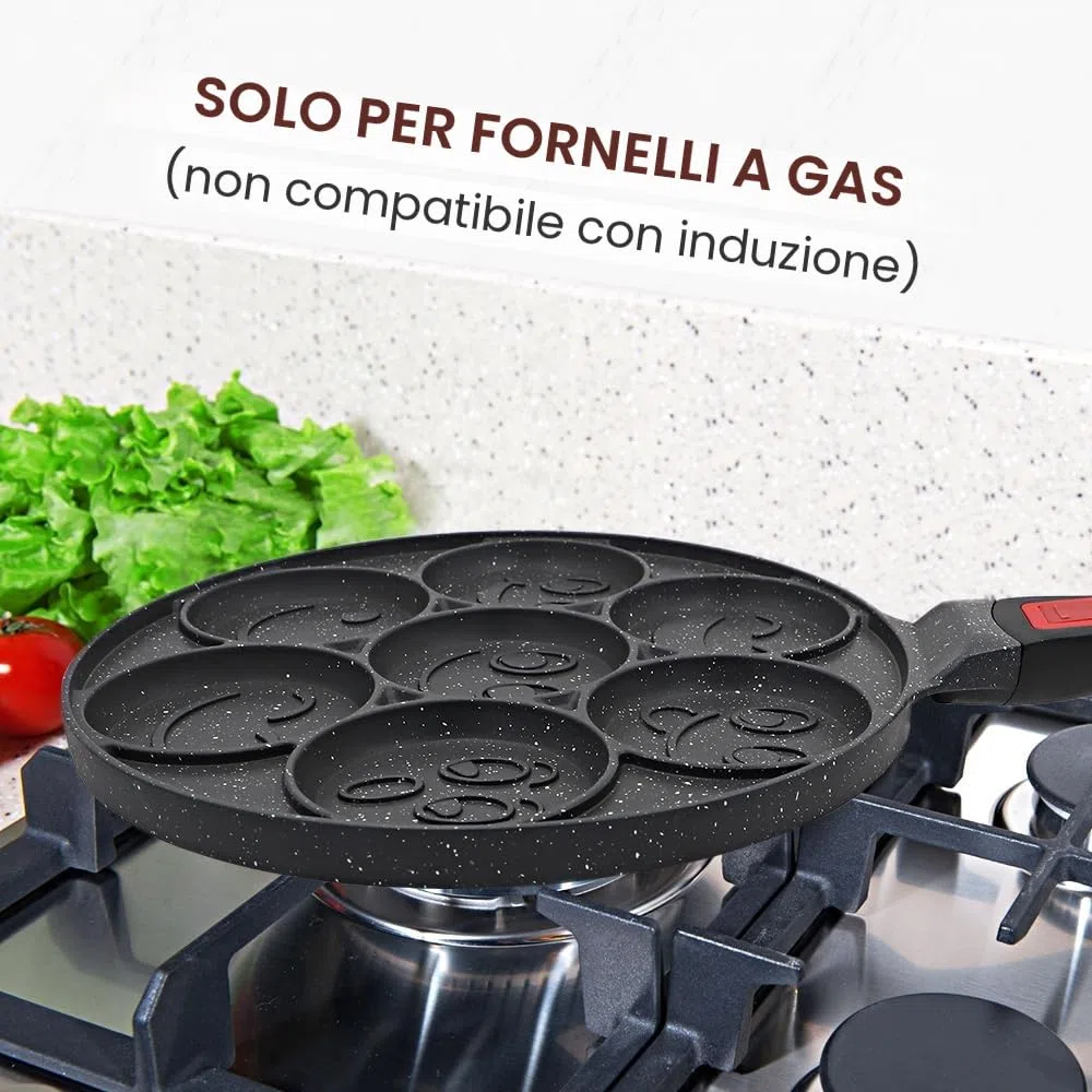 RANX INGST Padella Pancake 26 cm, Piastra Pancake con Maniglia Rimovibile 7 Fori Antiaderente per Colazione - Nero
