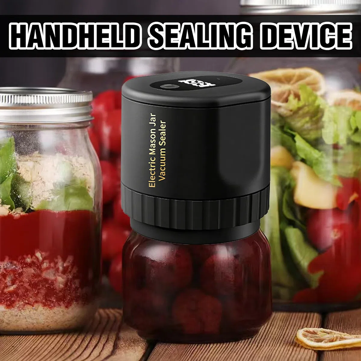 Electric Mason Jar Vacuum Sealer, macchina per sottovuoto elettrica per barattoli di conserve, barattolo di vetro sottovuoto, funzione di arresto automatico, portatile, senza fili, per conservare la