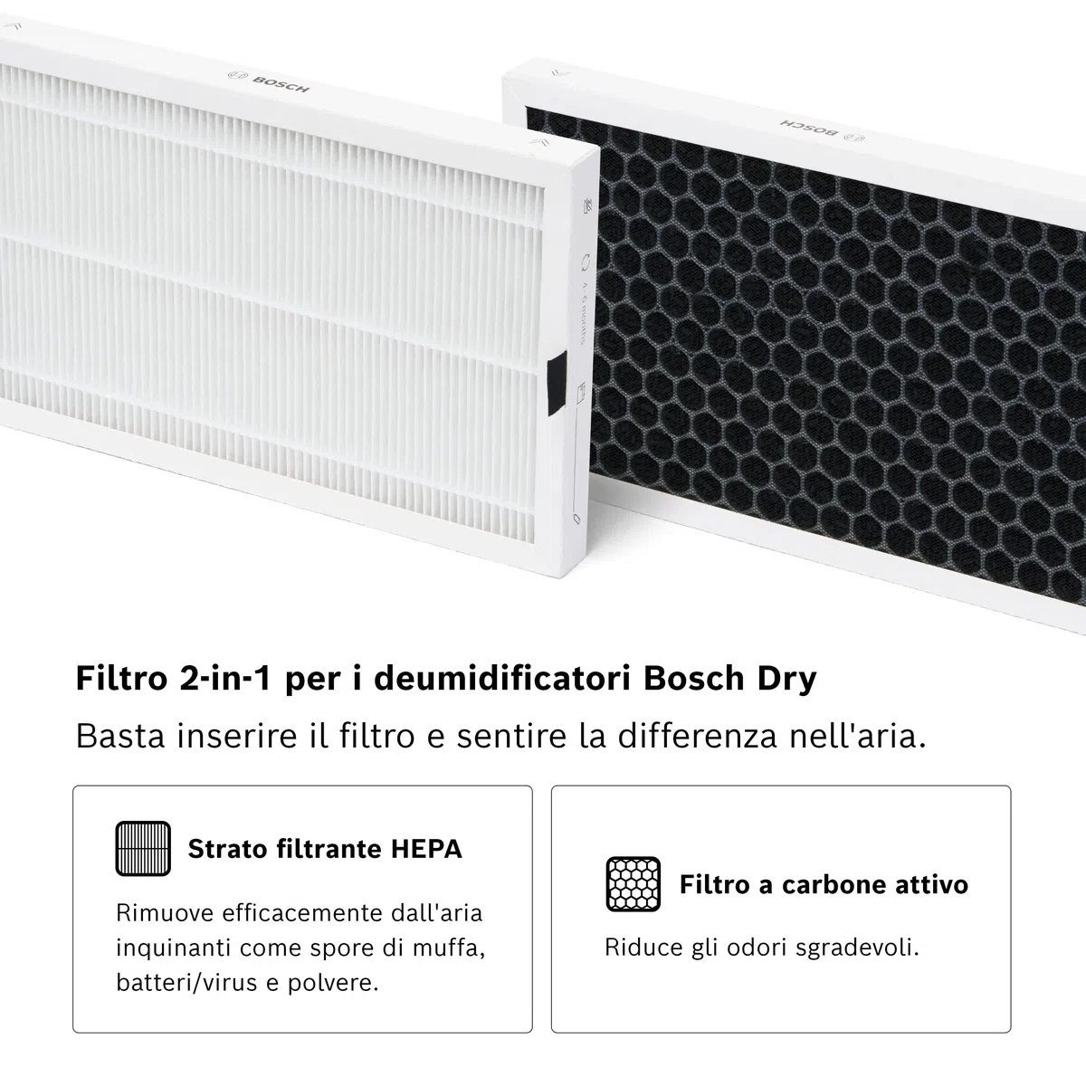 Bosch Originale Filtri di ricambio per deumidificatori - Alta efficienza, facilità di montaggio e lunga durata - Per la qualità dell'aria - Confezione da 2