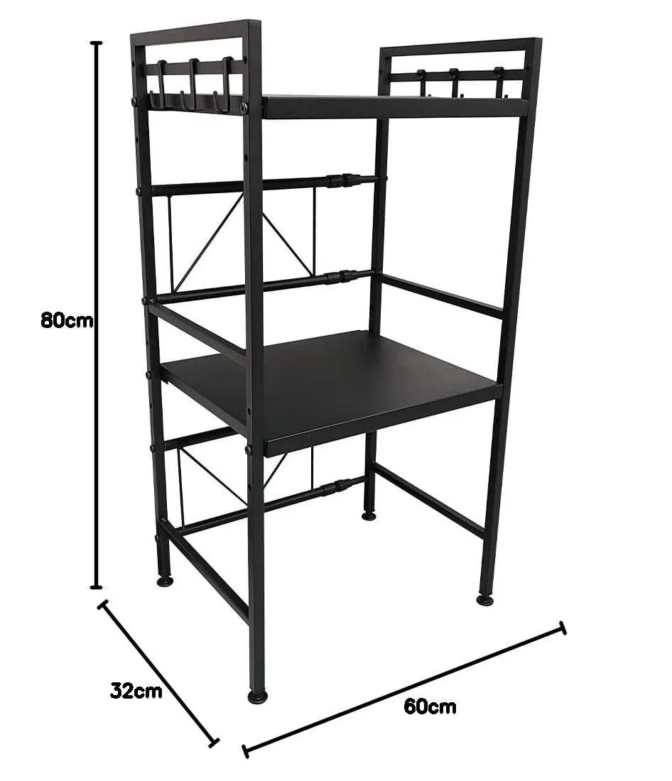 Shally Dogan Mensola Salvaspazio Estensibile Porta Microonde in Acciaio, Scaffale Cucina doppio con 2 ripiani Portaspezie, Mobile Organizer con Ganci e Piedini Antiscivolo, Design Moderno (Nero)