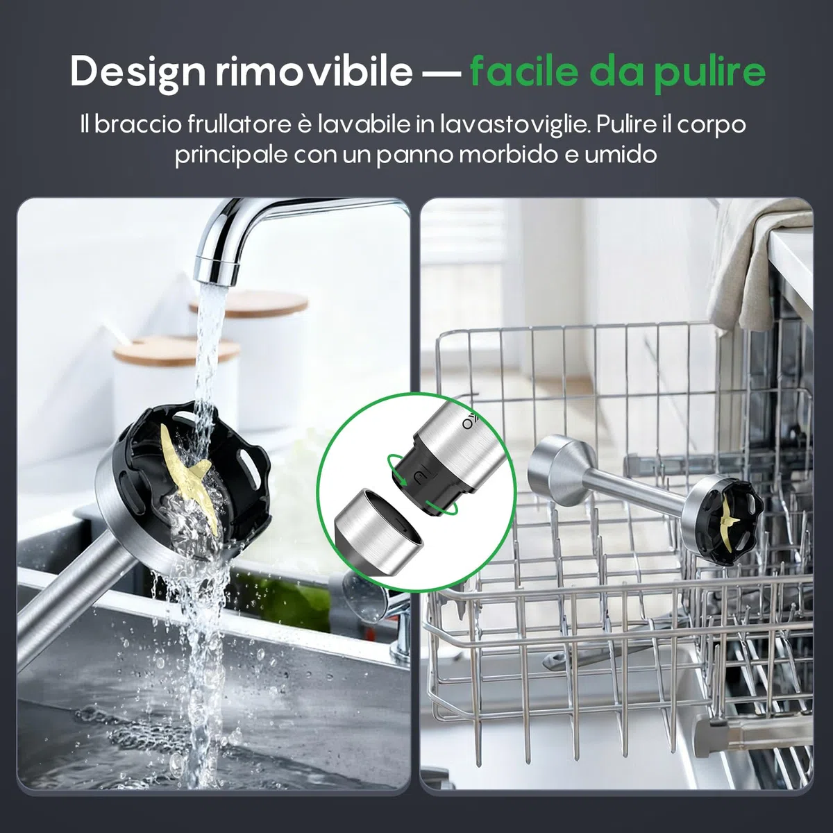FRESKO Frullatore a Immersione 1000W, Frullatore in Acciaio Inox con Protezione per Pentole, Velocità Regolabili, Frullatore Manuale per Alimenti per Bambini, Zuppe, Frullati, Purè, Salse, Nero