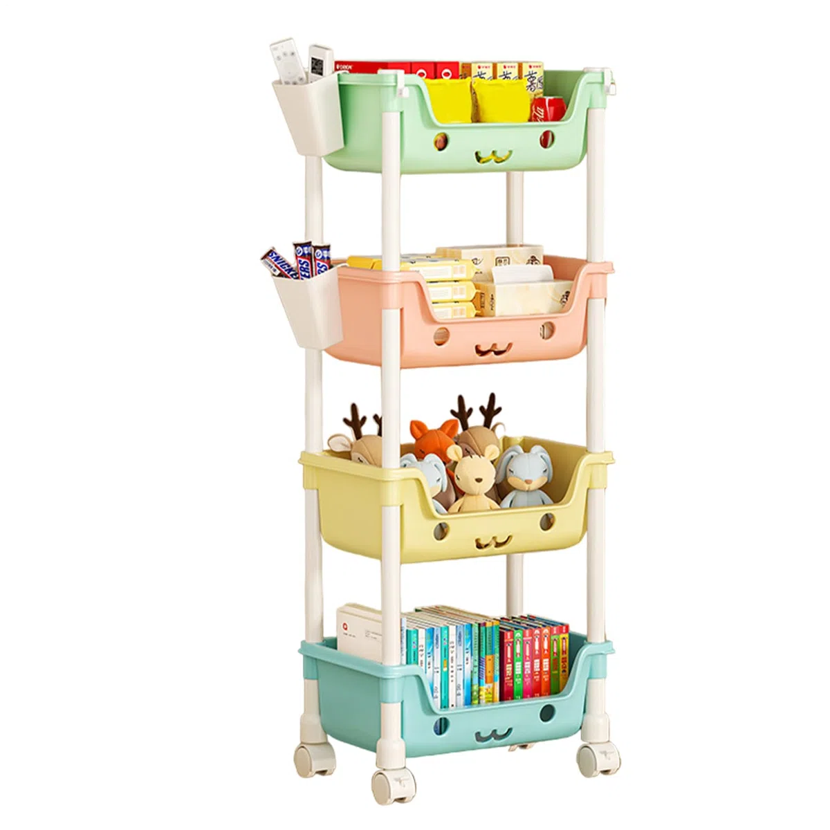 Organizzatore per giocattoli piccoli - Scaffale multilivello con ruote, grandi contenitori con ruote + accesso facilitato, in durevole + struttura rinforzata, per camerette dei bambini, sala