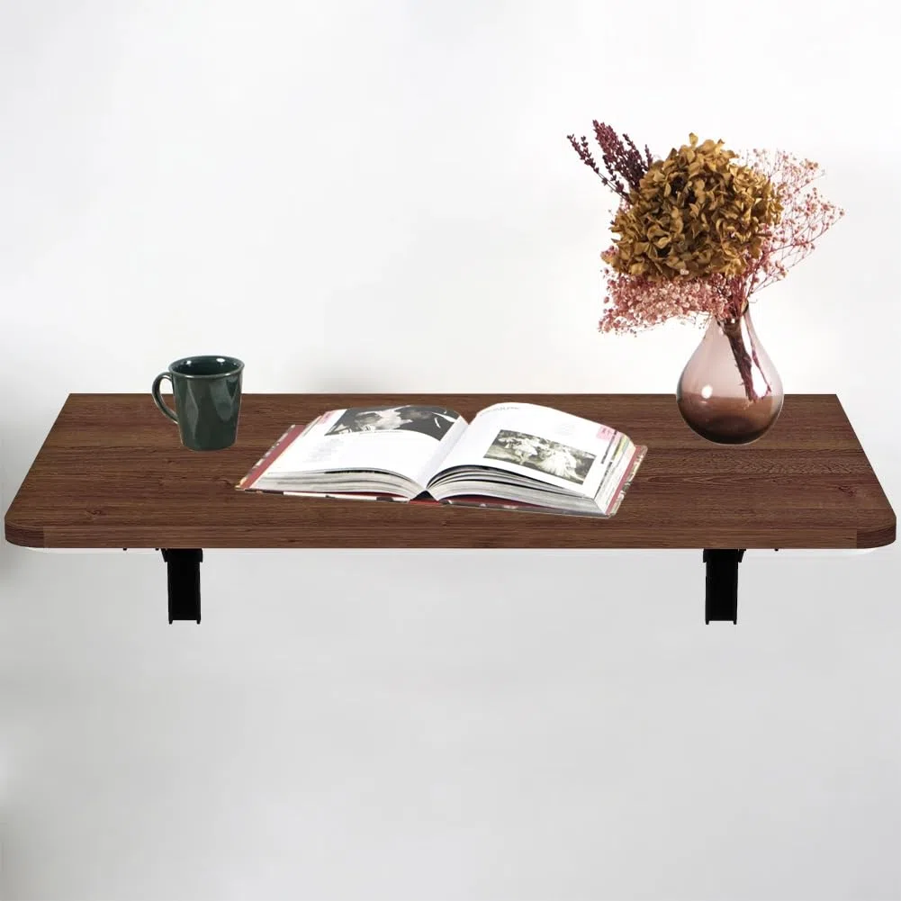 Shally Dogan Tavolo da Parete Pieghevole 80 x 60 cm in Legno, Scaffale a Muro Richiudibile Salvaspazio Versatile, Scrivania Porta Pc, Tavolino da Pranzo, Soggiorno, Salotto, Bagno, Cucina (Noce)