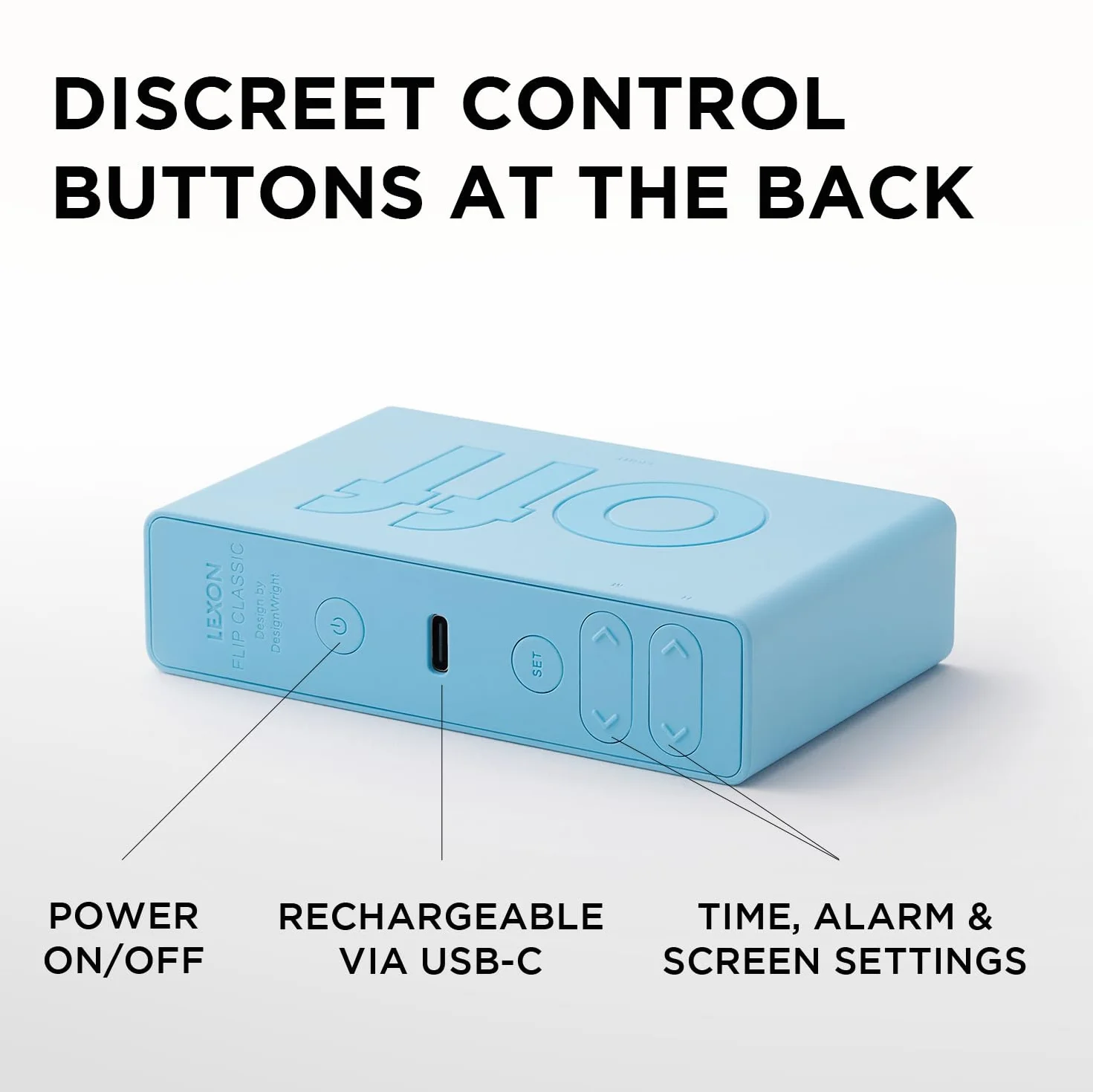 Lexon Flip Classic sveglia Mattina Luminosa reversibile con Faces on Off e Funzione Snooze, Display LCD e Luce Touch, Ricaricabile da USB-C - Bianco