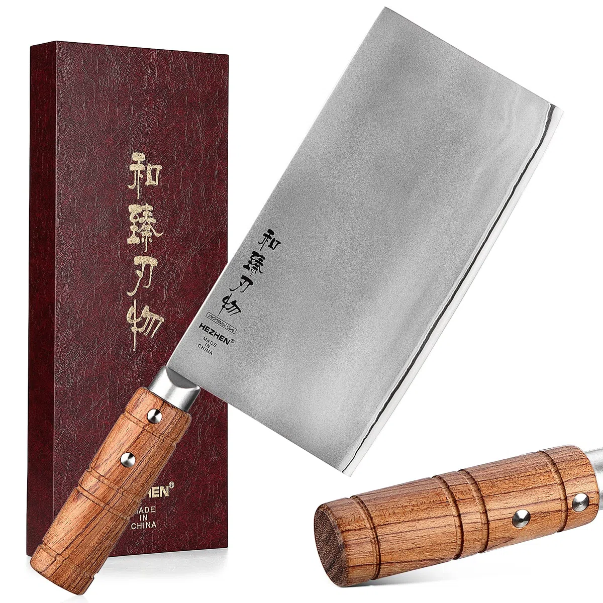 HEZHEN 20CM Mannaie,Coltello Mannaia Coltello da Cucina,Acciaio Rivestito in Acciaio Composito,Coltello da Cuoco Cinese,Manico in legno Padauk