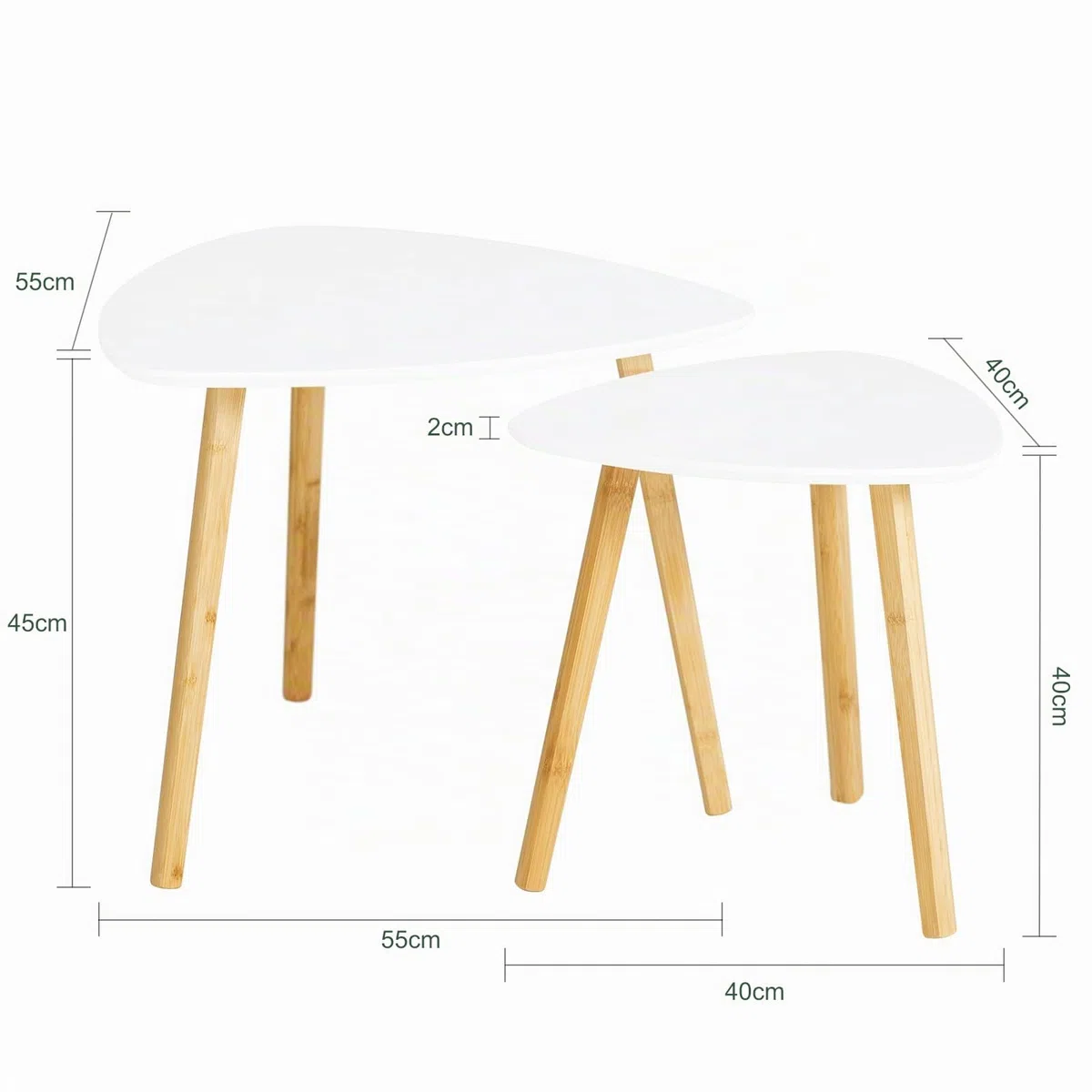 SoBuy Set di 2 Tavolino Salotto Sovrapponibili - Moderno Tavolino per Divano, Grande 55 cm e Piccolo 40 cm, Bianco - FBT74-W