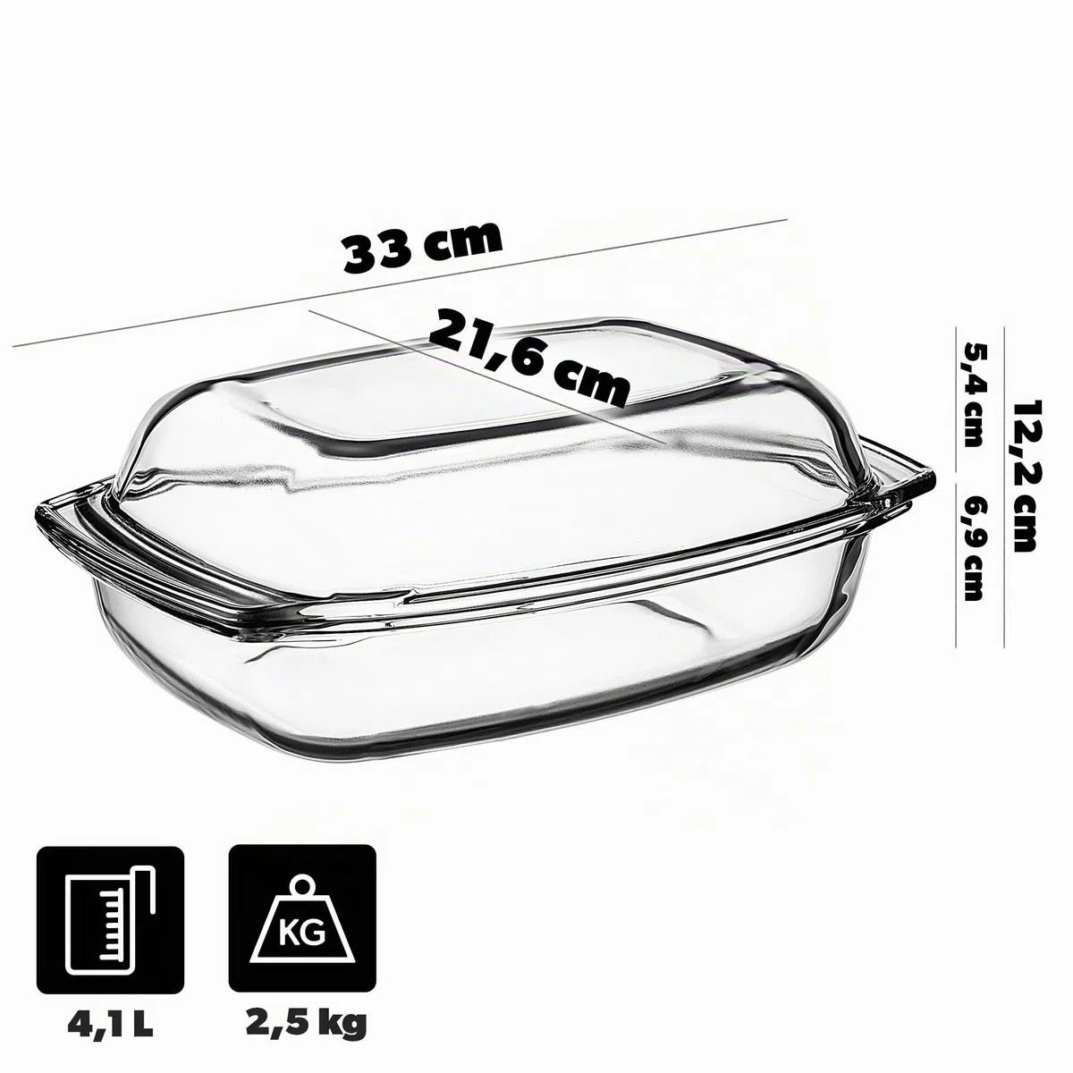 KADAX Pirofila per Cottura da Forno in Vetro Trasparente, Casseruola Rettangolare con Coperchio da Cucina, Piatto Resistente al Calore (4.1 L)