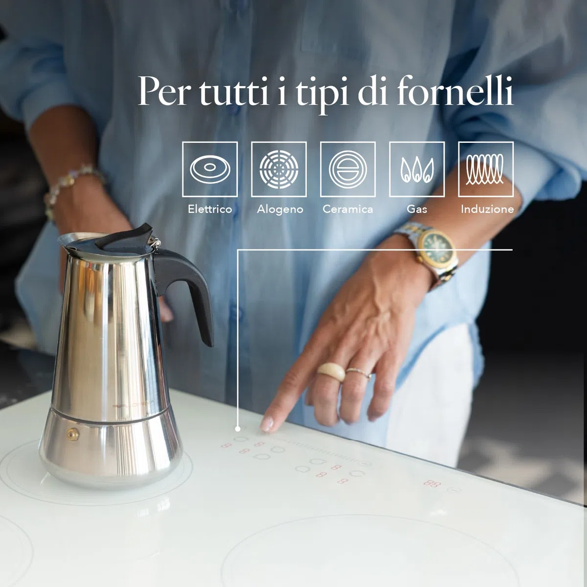 FLORINA Caffettiera 9 Tazze (450 ml) I Moka Induzione per Piano Cottura LINDA I Caffettiera in Acciaio Inossidabile con Manico Sagomato I Adatta a Tutti i Tipi di Fornelli e Induzione