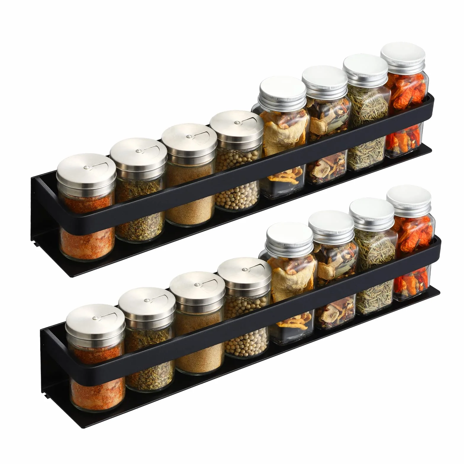 KES Porta Spezie Nero Portaspezie Cucina Mensola Organizzatore 40CM Appendere Alluminio Supporto da Parete 2 Pezzi, KSR401S40-BK-P2
