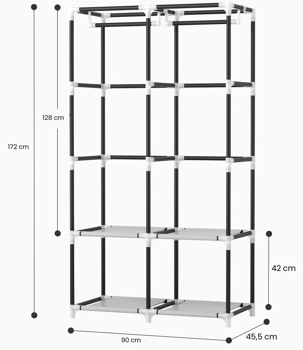 Vicye Armadio a Risparmio di Spazio, Armadio in Tessuto con 2 Barre Appendiabiti, 4 Ripiani e 6 Tasche Laterali, Armadio per Camera da Letto, Dormitorio o Spogliatoio, Bianco(90 x 45.5 x 172 cm)