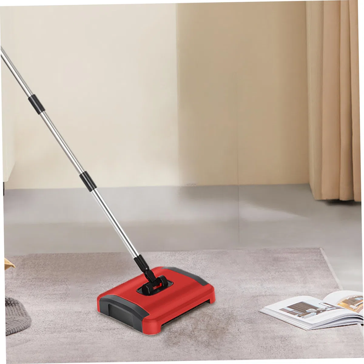 Spazzatappeti manuale 3 spazzole rotanti Spazzatappeti spazzola per pavimenti con ruote e grande contenitore per rifiuti Pulitore per tappeti staccabile da 43 pollici per di animali do
