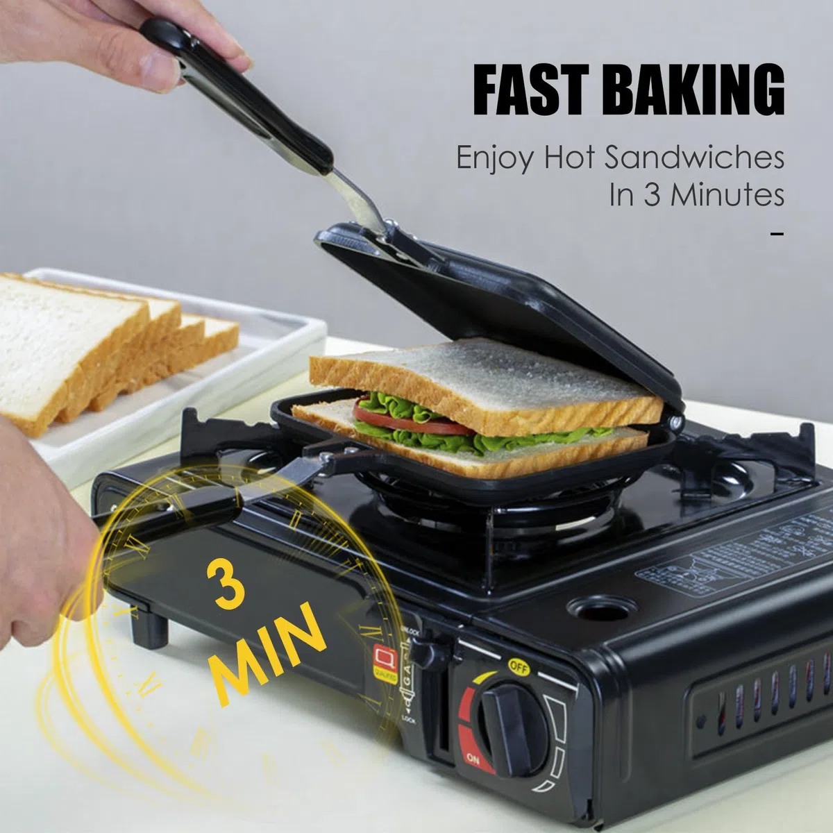 Doppia Padella, fornello da campeggio per tostapane, teglia da forno con rivestimento antiaderente con manici resistenti al calore per cuochi casalinghi, colazione, interni ed estern