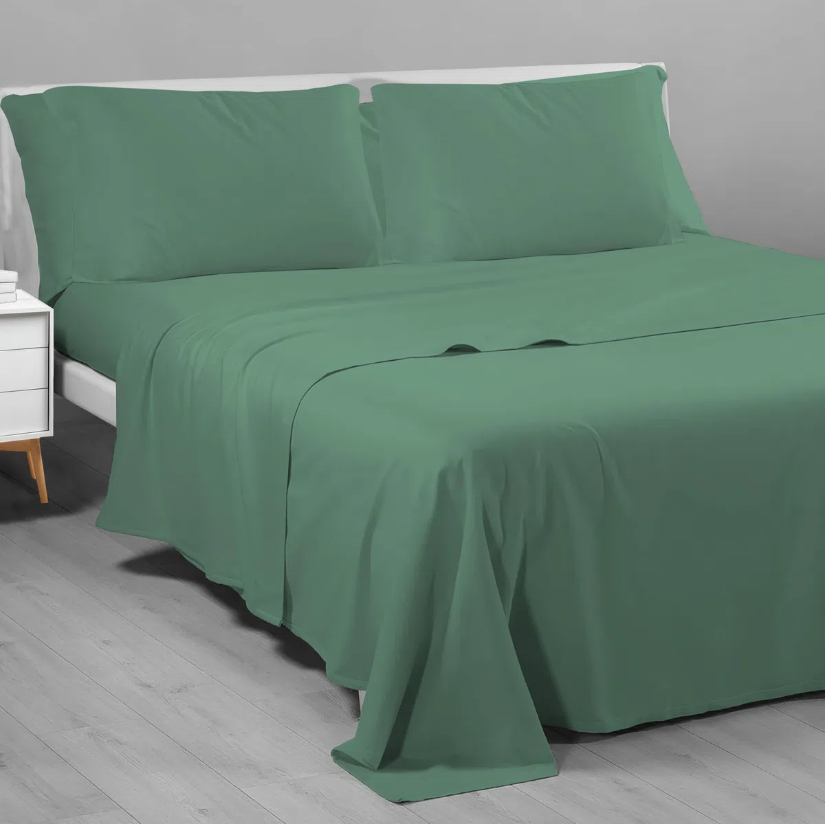 Riad Arredo Completo Letto Tinta Unita 100% Cotone Italiano Morbido Mano Percalle - Set Lenzuola Delicate Artigianale Made in Italy (Verde Smeraldo, Singolo)