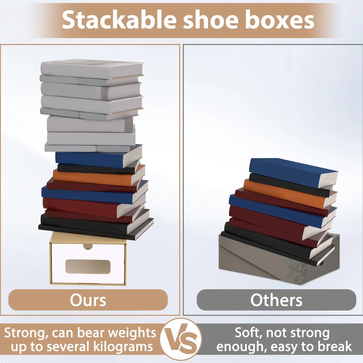 FIVMEN 10 scatole per scarpe impilabili in carta kraft con coperchio e finestra trasparente, organizer per scarpe, 34,5 x 23,5 x 13,5 cm