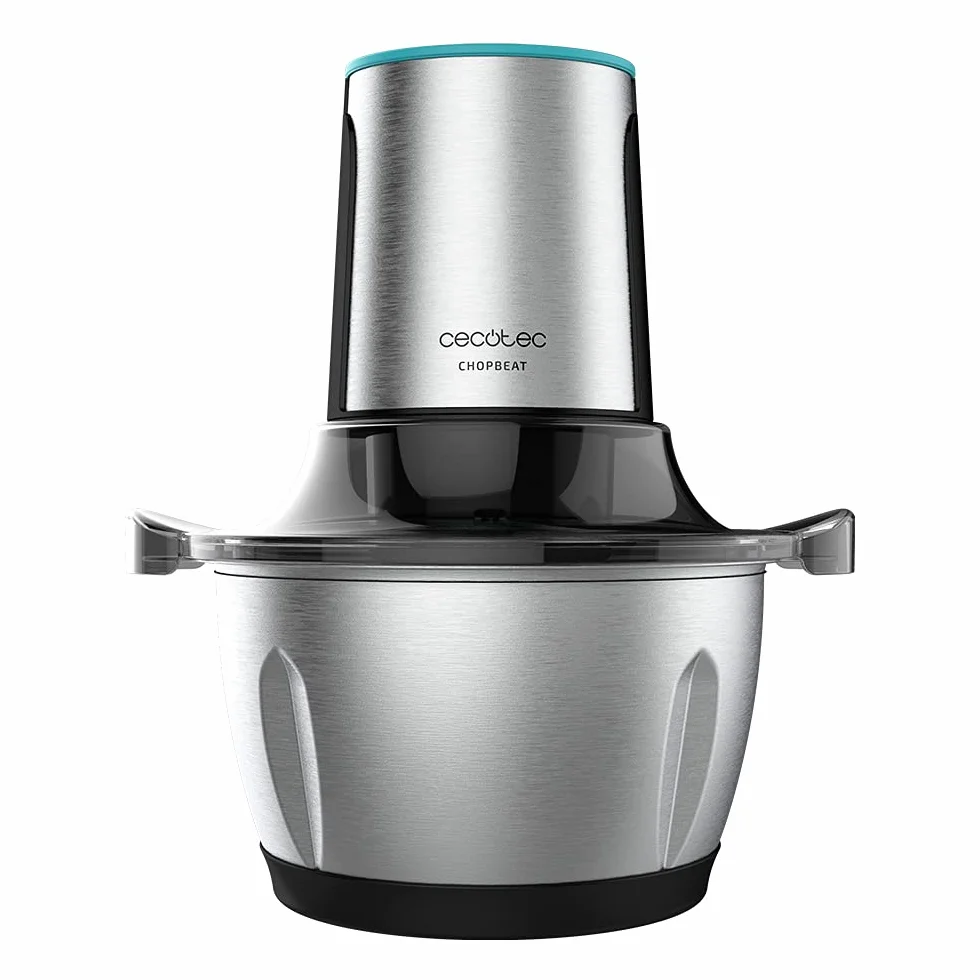 Cecotec Tritatutto ChopBeat 2000 Vindaloo Glass, 500W di Potenza, Tritura, Taglia e Affetta, Lama con 4 Lame in Acciaio Inossidabile, 2 Velocità, Ciotola in Vetro da 500g
