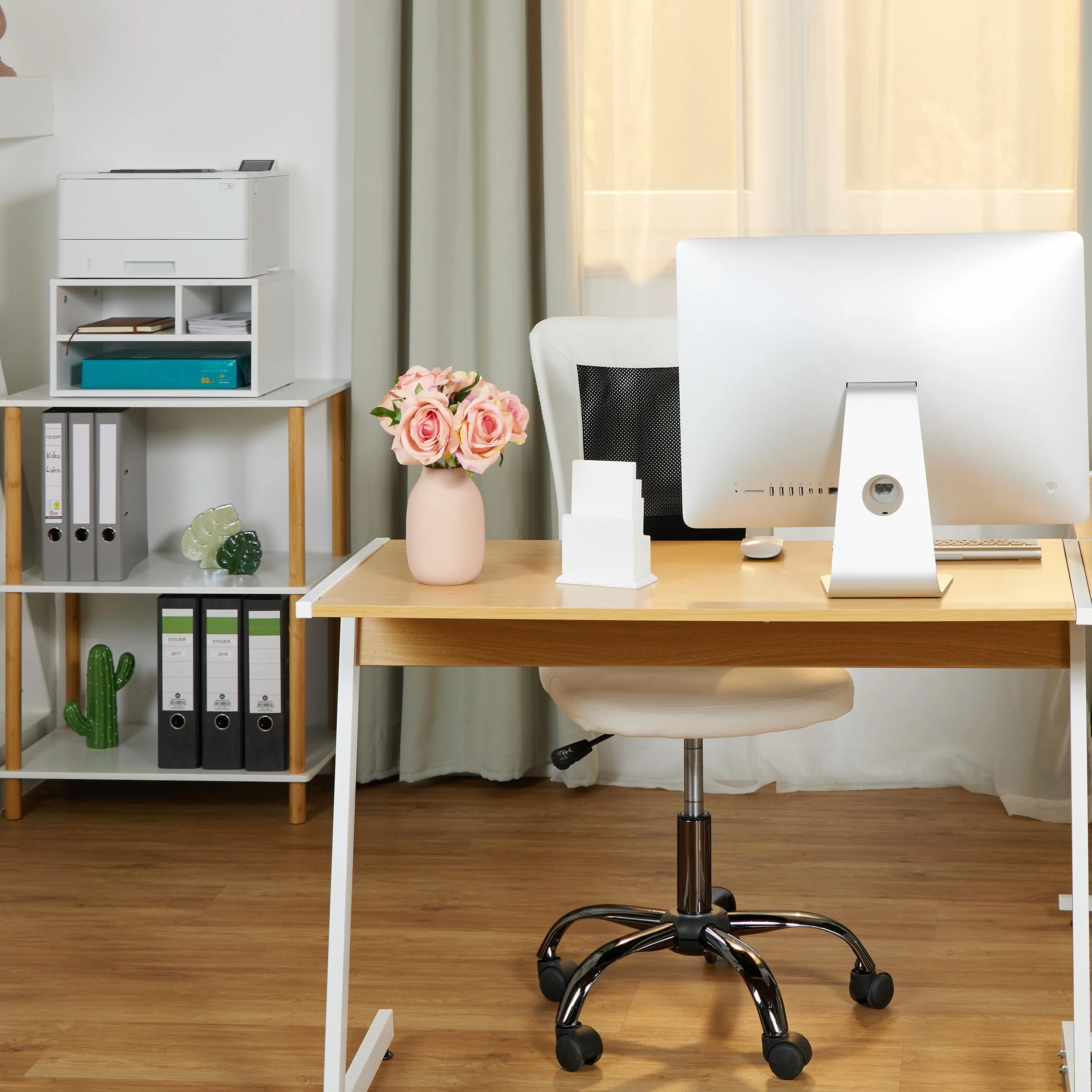Relaxdays Supporto per Stampante da Scrivania, 3 Scomparti, Portadocumenti, Portacarta, Organizer, 22,5x40x30 cm, Bianco