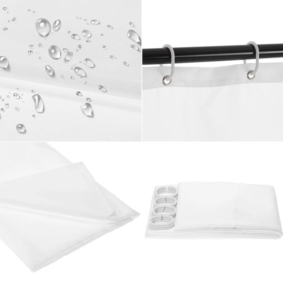 Occhielli Tende Bagno,200 W x 230 H CM,Tende Doccia Bianco Grigio Modello Rettangolare Tende Doccia Poliestere Tende per Doccia con Ganci