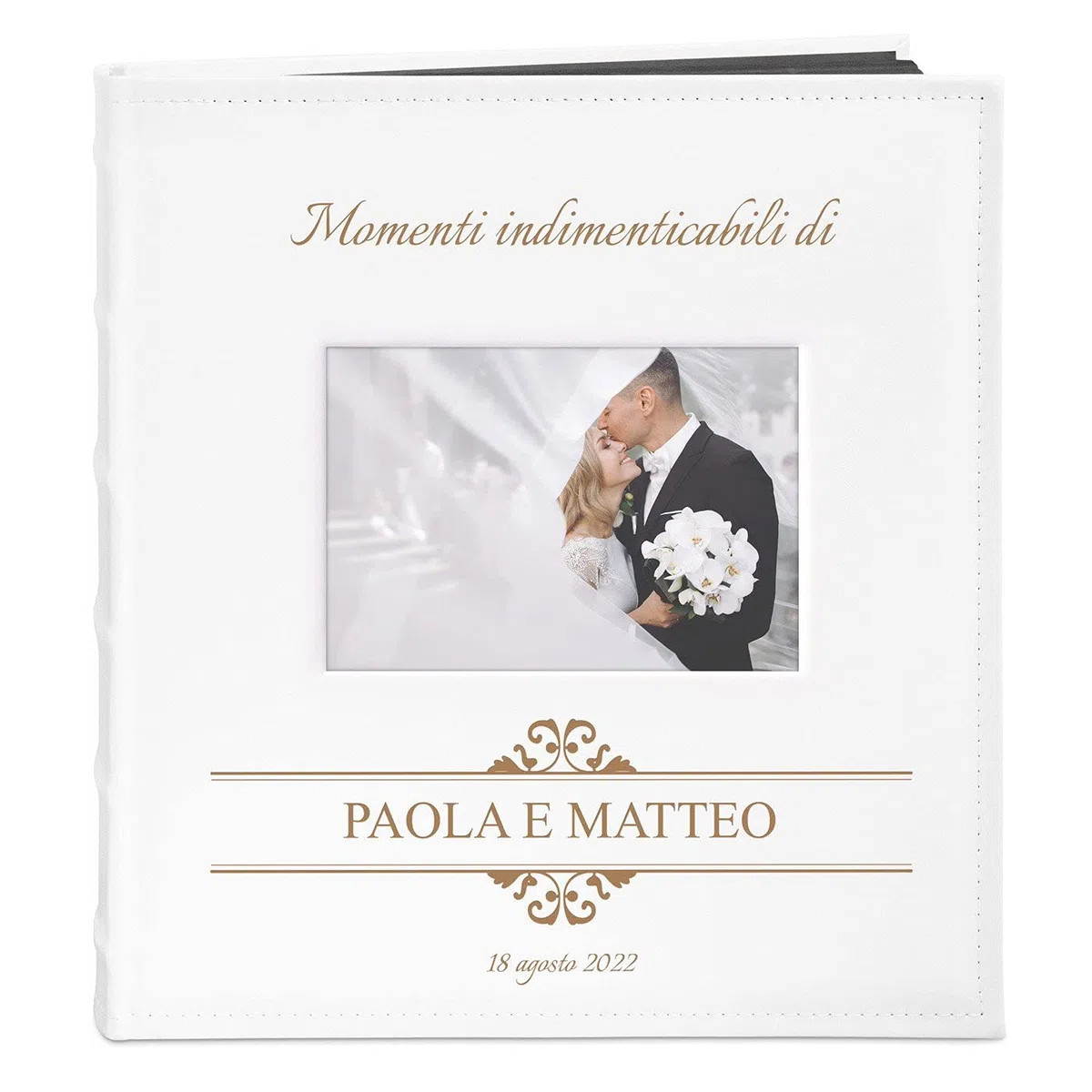Maverton Album Foto Personalizzato con Stampa - Copertina in Pelle Sintetica con Finestra - 60 pagine nere - 240 foto 10x15 cm - idee regalo per anniversario, matrimonio - Nozze
