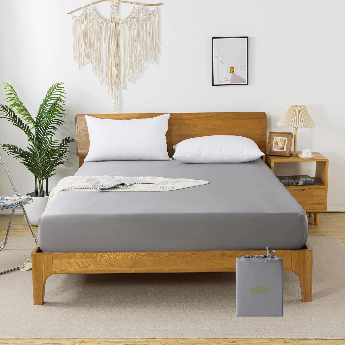 Lenzuolo con Angoli 90x200 cm Singolo, in Bambù e Seta Vegana, Altezza Fino a 35 cm, Biancheria da Letto Rinfrescante, Antibatterico, Grigio