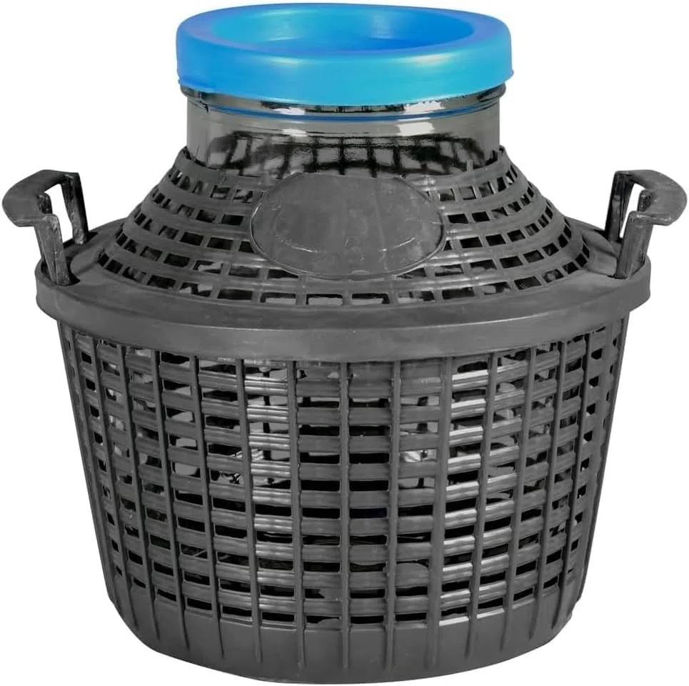 Damigiana 5 Litri Bocca Larga con Rivestimento in plastica con Tappo in plastica