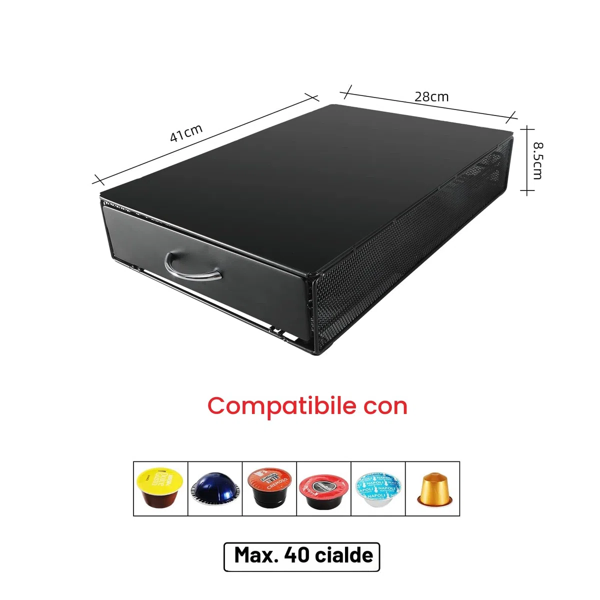 Cassetto Porta Cialde caffè,Porta Capsule per caffè Compatibile con Dolce Gusto,Nespreso Vertuo Capsules,Capacità: 40 capsule,Nero.