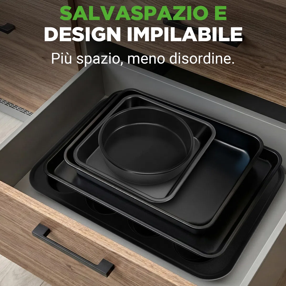 NutriChef Set di 6 Teglie da Forno Antiaderenti in Acciaio al Carbonio, Teglie Forno per Biscotti, Muffin, Torte e Pane, Resistenti ai Graffi, Lavabili in Lavastoviglie, Nero