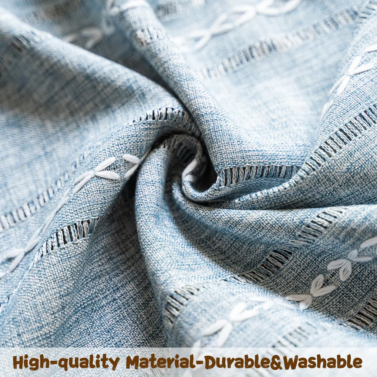 Sutuo Home Tende blu bohémien per camera da letto e soggiorno, semi-oscuranti, in lino a righe country francesi, vintage, shabby chic, con nappe, trattamento per finestre, 1 pannello, 132 cm di