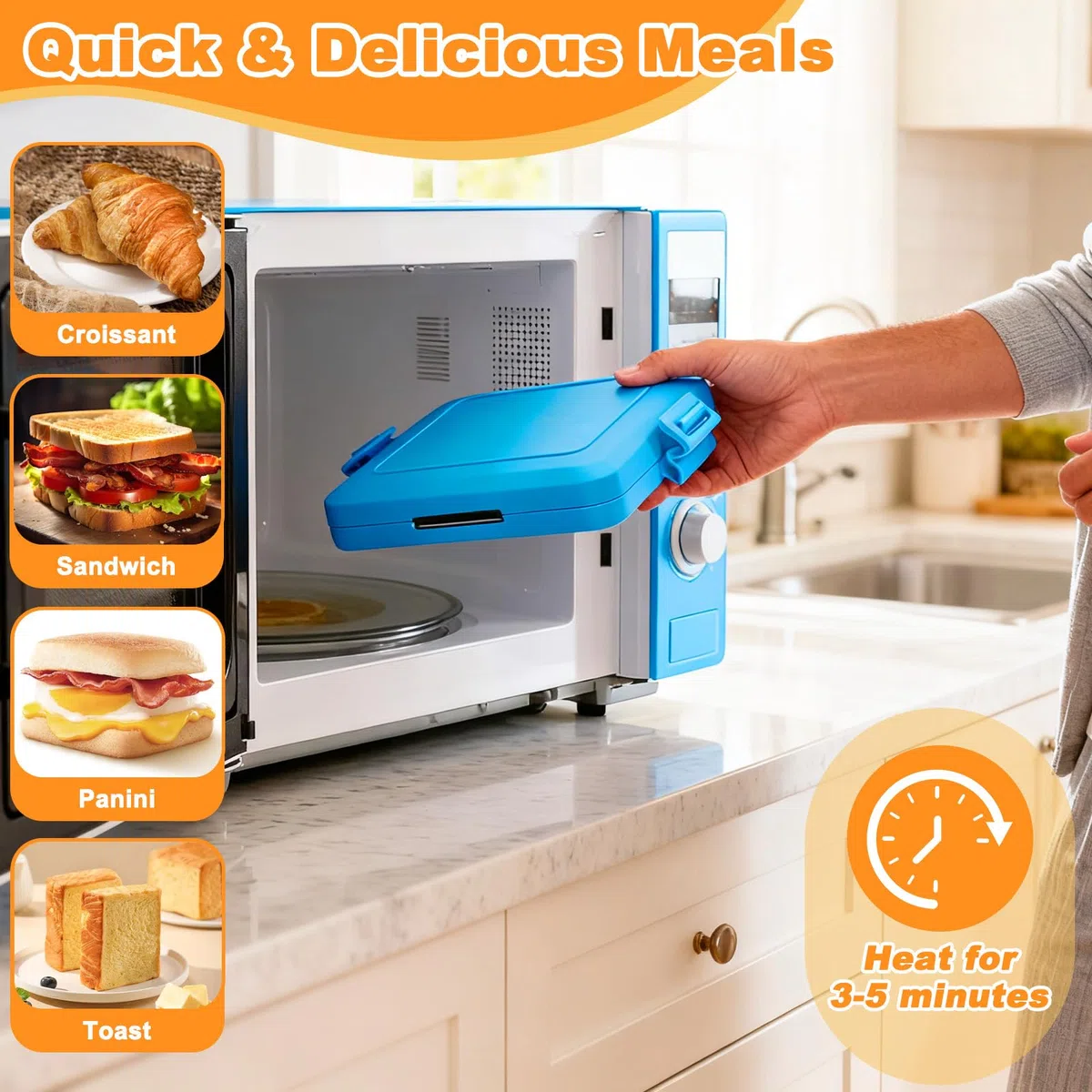 Macchina Toastie Microonde, Tostapane Piastra Toast Silicone Antiaderente Senza Fili, Pentole Toaster Sandwich Tecnologia Heatwave per Ufficio, Dormitorio, Cucinare Deliziosi Panini Croccanti (Blu)
