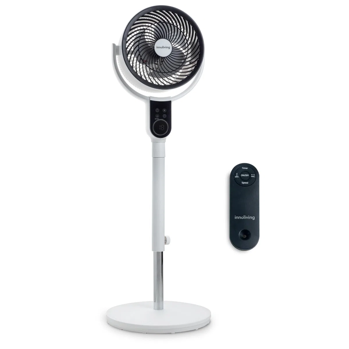 Innoliving Ventilatore a Piantana Digitale High Tech INN-533/INN-534, Slim Design, Display Touch, Telecomando, Oscillazione 3D, Timer 12h, 3-12 Velocità, 50W, Ventilazione Potente fino a 5m (INN-533)