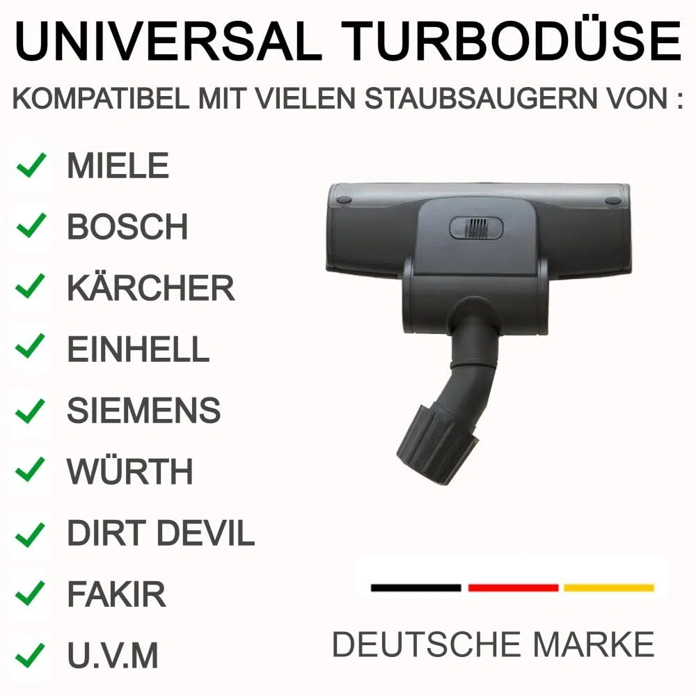 Spazzola turbo per aspirapolvere universale, spazzola turbo per aspirapolvere con rullo rotante I compatibile con Kärcher Bosch Siemens Philips Taski Deuba I spazzola per peli di animali