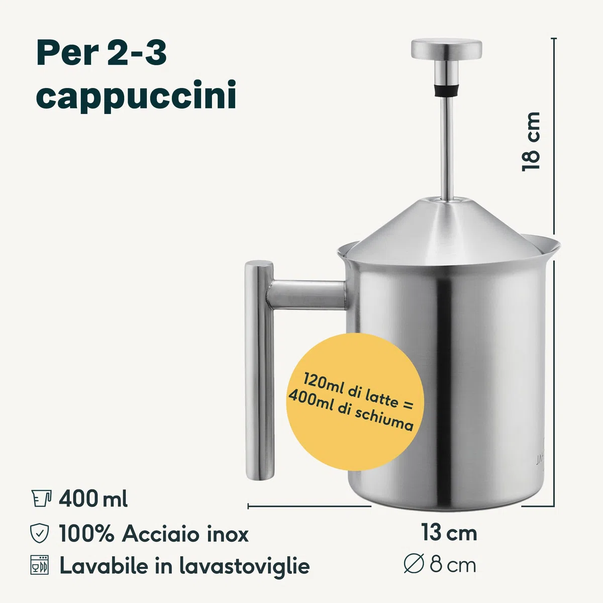 SILBERTHAL Montalatte manuale 400ml - Acciaio Inox - Cappuccinatore Manuale