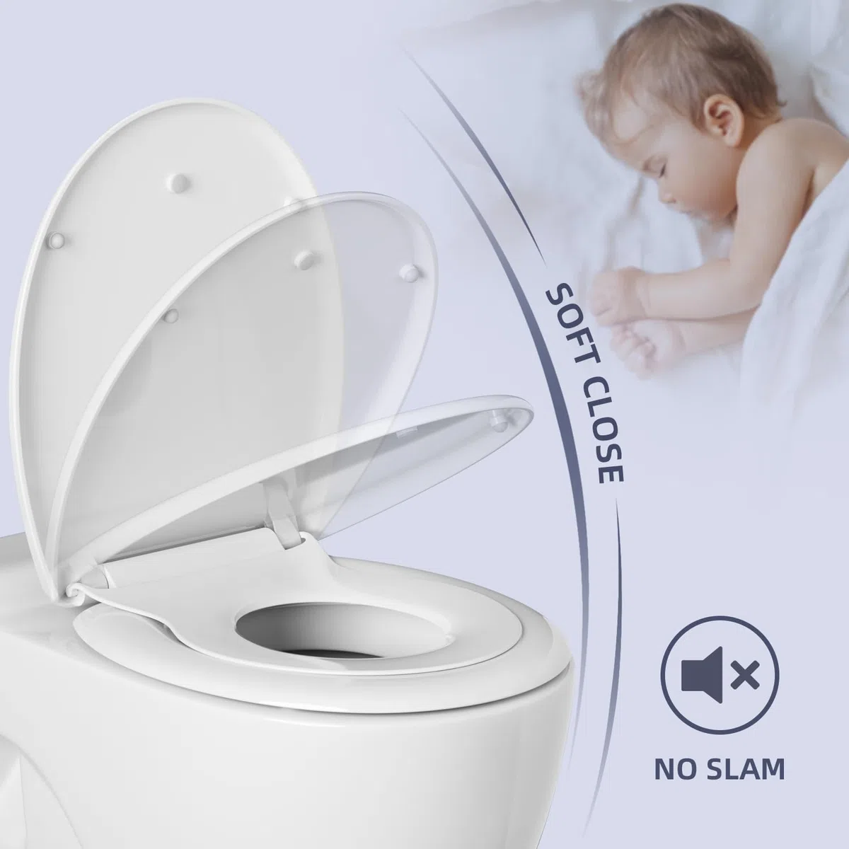Copriwater per WC con chiusura rallentata, per bambini, con semplice montaggio per famiglie, coperchio e sedile in plastica rigida, coperchio a forma di O, bianco