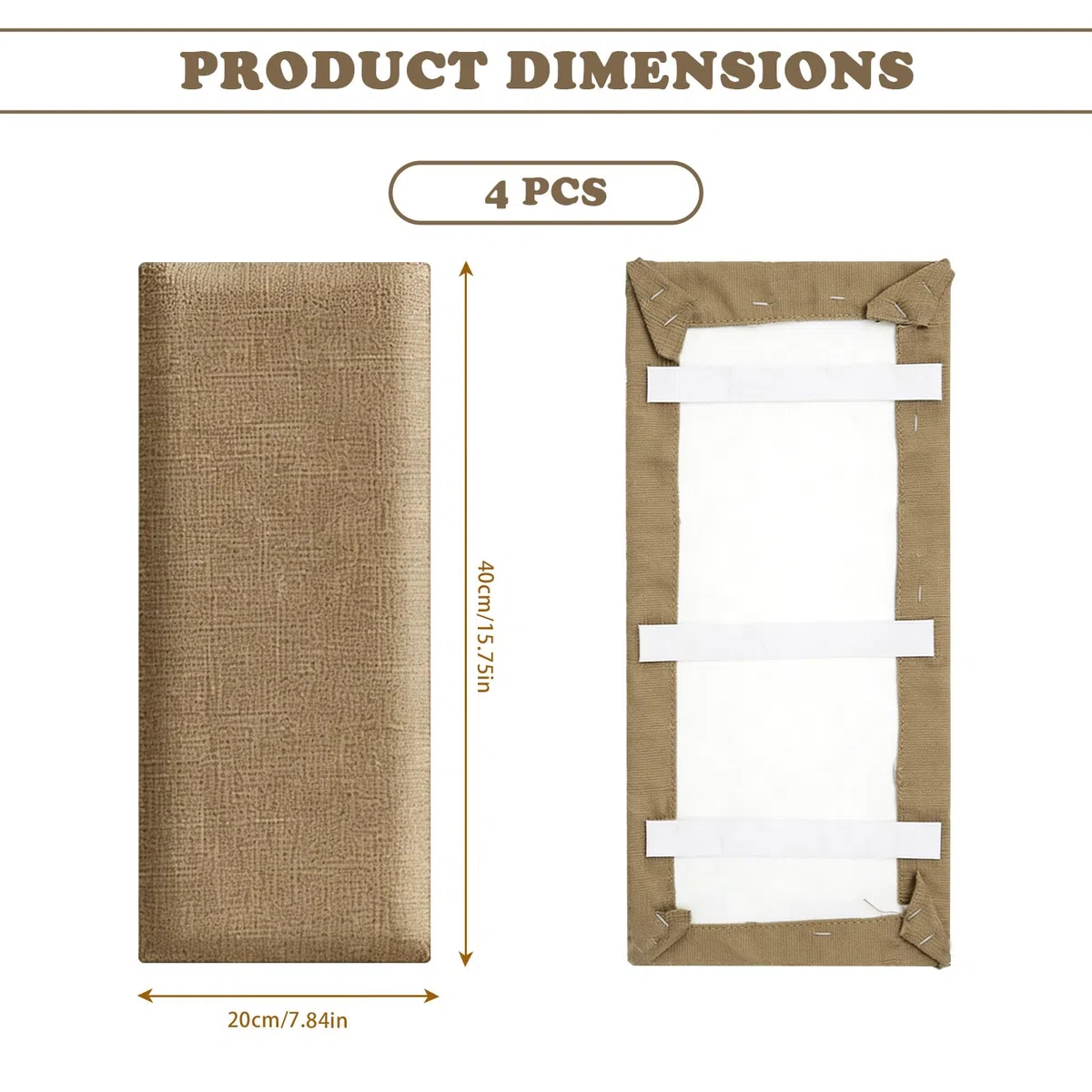 Set di 4 cuscini da parete autoadesivi, 40 x 20 cm, cuscini da parete imbottiti come testiera e protezione dagli urti, morbidi pannelli da parete per letto, cameretta dei bambini, camera