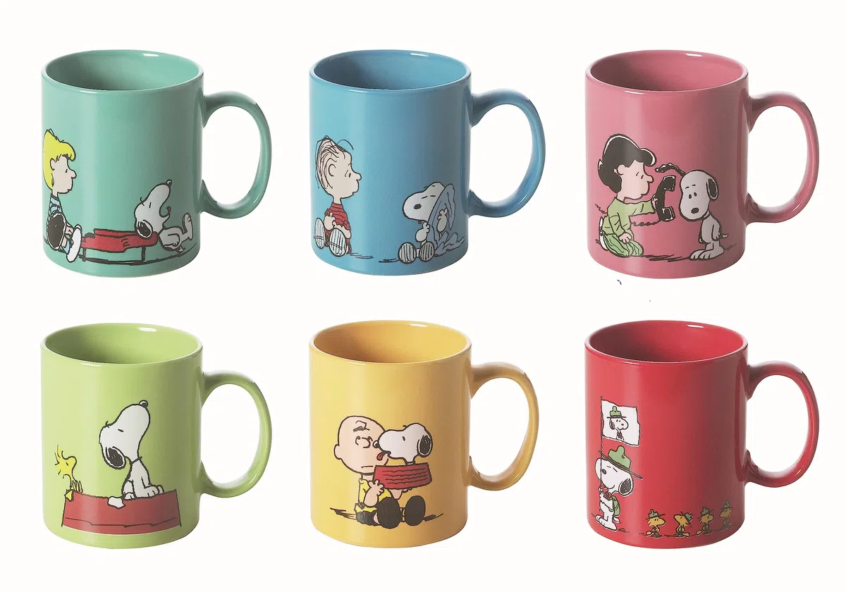 Excelsa Peanuts Set 6 Tazze Mug, Ceramica, Multicolore, Capacità: 350 ml, 6 unità