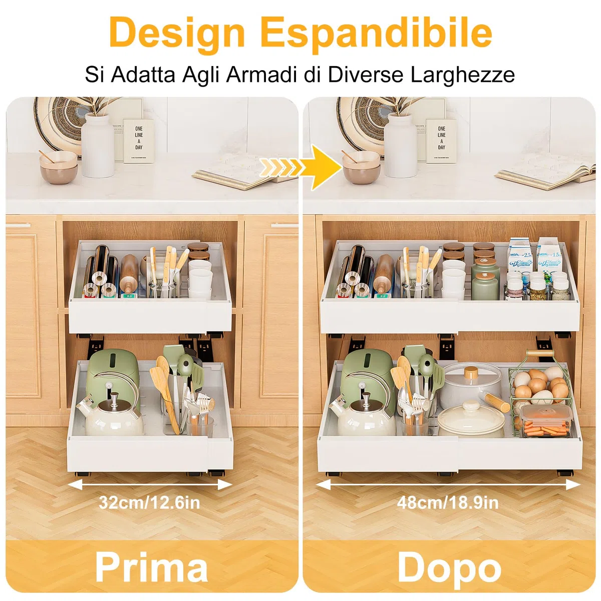 Cassetto Telescopico, 2 Pezzi Espandibile Ripiani per Cassetti Estraibili per Armadio da Cucina Cassetto Scorrevole Estensibile Estraibile Larghezza Regolabile 32-52cm Per Cucina Bagno Soggiorno