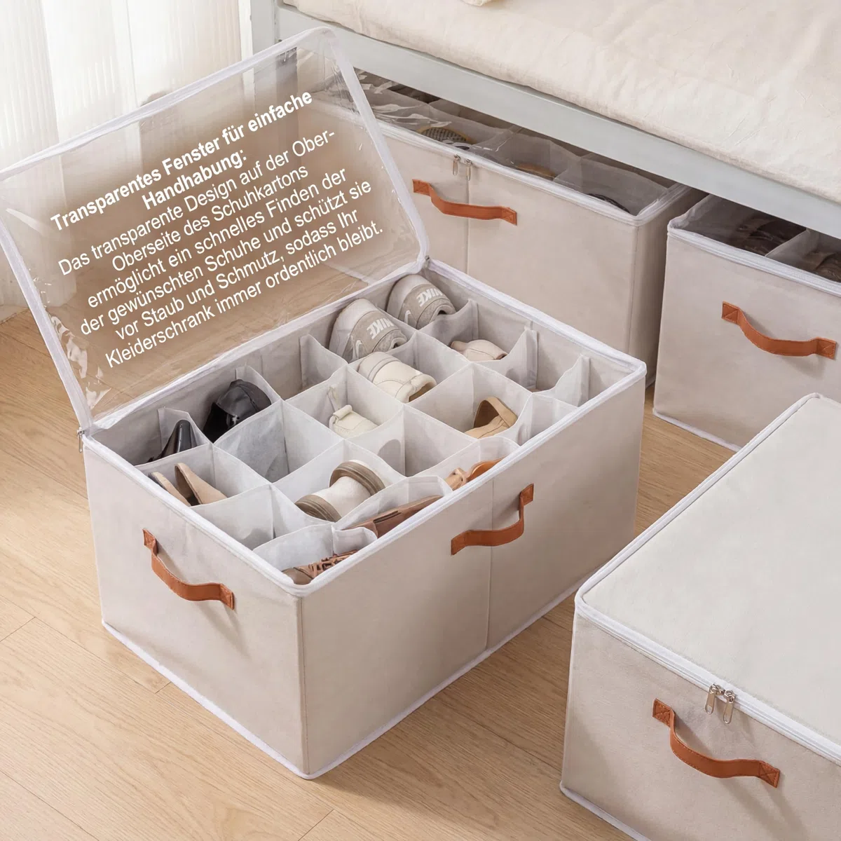 Organizzatore per scarpe, Shoe Organizer con coperchio, Scatole per scarpe pieghevoli, Divisori regolabili per Shoe Organizer Storage Box, adatto per fino a 16 paia con manici, per