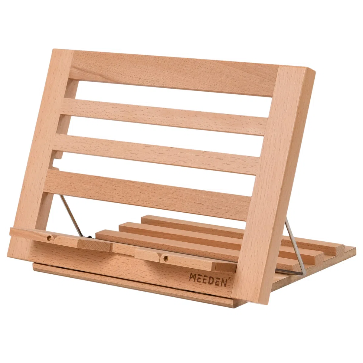 MEEDEN Leggio per Libri con clip portapagine, Porta Libri di Cucina per leggere a mani libere, regolabile pieghevole in legno massello di faggio Laptop Stand per Libro di testo - 34 x 23 cm