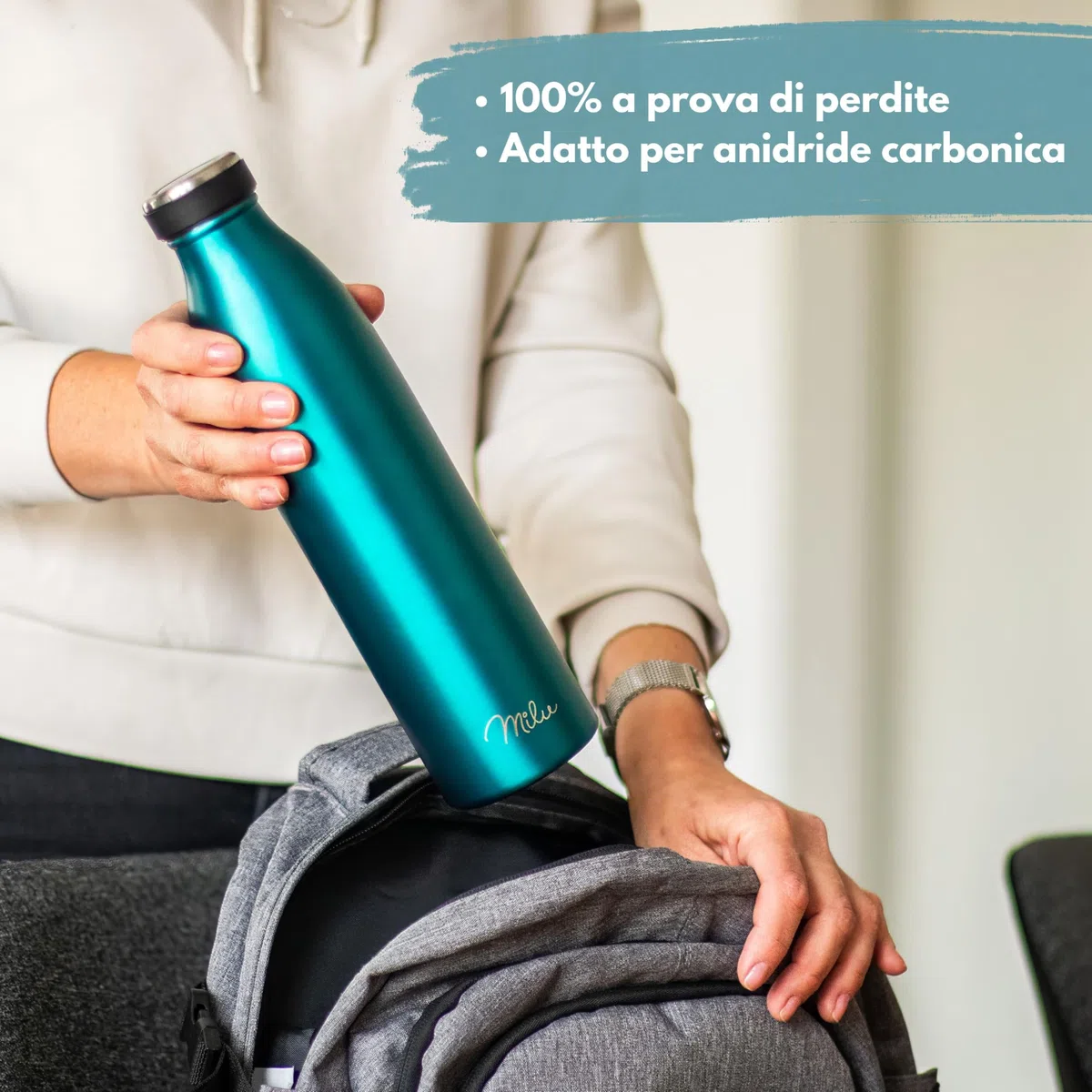 Milu - Thermo in acciaio inox da 350/500/750/1000ml/1,5L borraccia termica, a prova di perdite, a doppia parete, adatta per bevande gassate, con spazzola per la pulizia (Verde, 1L)