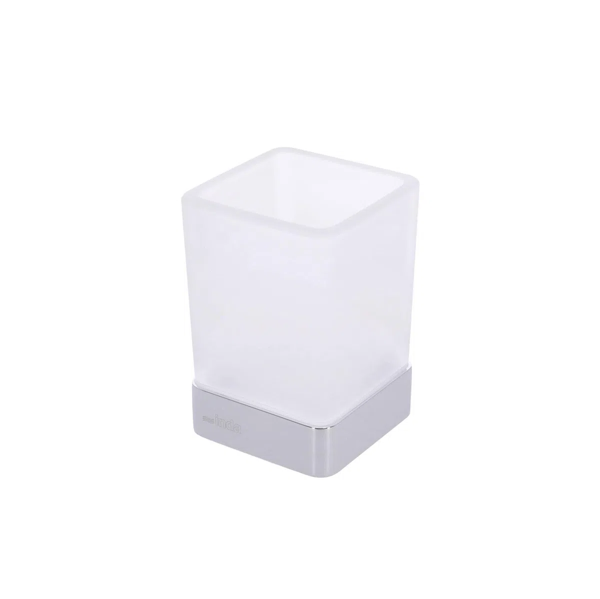 Inda A1810ZCR21 Lea Portabicchiere da Appoggio con Bicchiere in Vetro Satinato, Accessori Bagno, Cromo