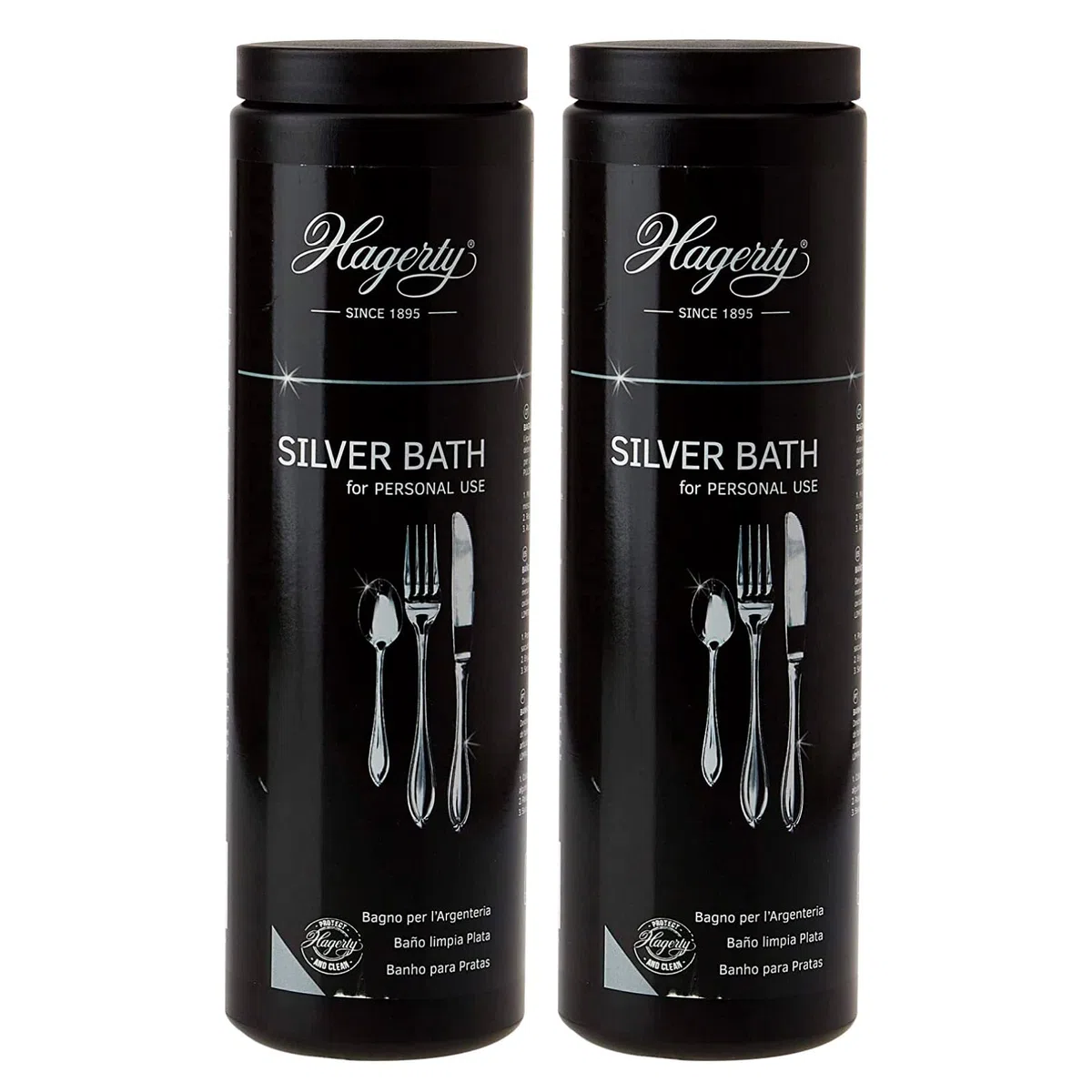 2x Hagerty Silver Bath Pulitore Delicato per Posate in Argento o Metallo Argentato Puliza Profonda - 2 Barattoli da 580ml