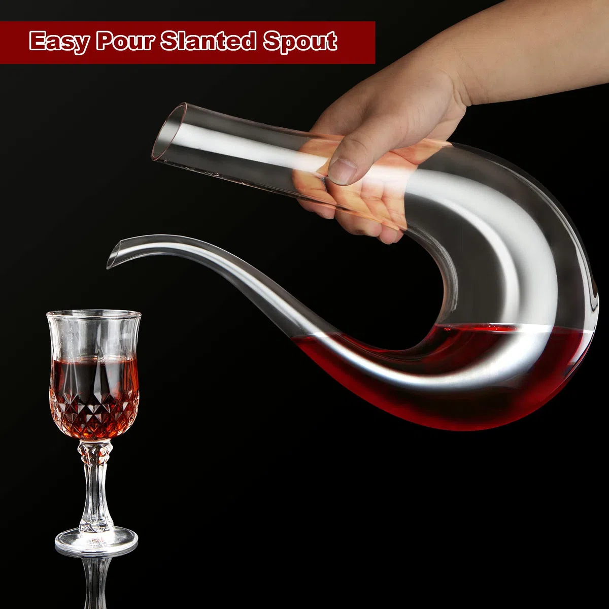 JMIATRY Decanter per vino a forma di U, decanter per vino in vetro da 1,5 litri, decanter classico per vino rosso con beccuccio inclinato facile da versare