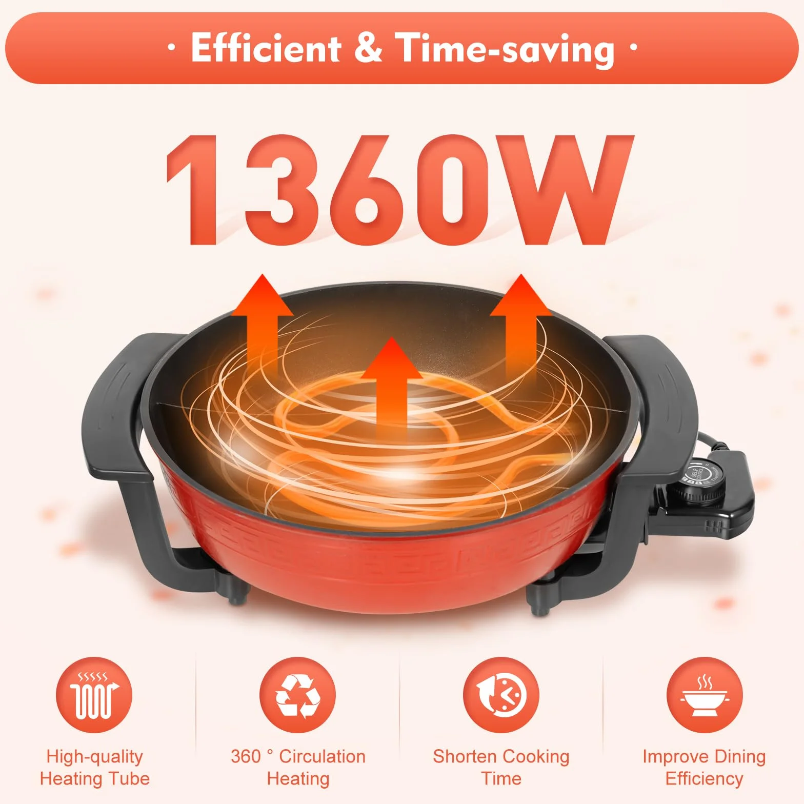 Pentola elettrica multifunzione da 1300 W, con fondo riscaldante e coperchio, 6 litri, 2 scomparti, Shabu Shabu
