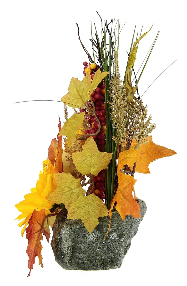 Composizione di girasoli su pietra, fiori artificiali, fiori artificiali, decorazione autunnale, decorazione per Halloween, giorno del Ringraziamento, autunno, pianta artificiale, centrotavola da