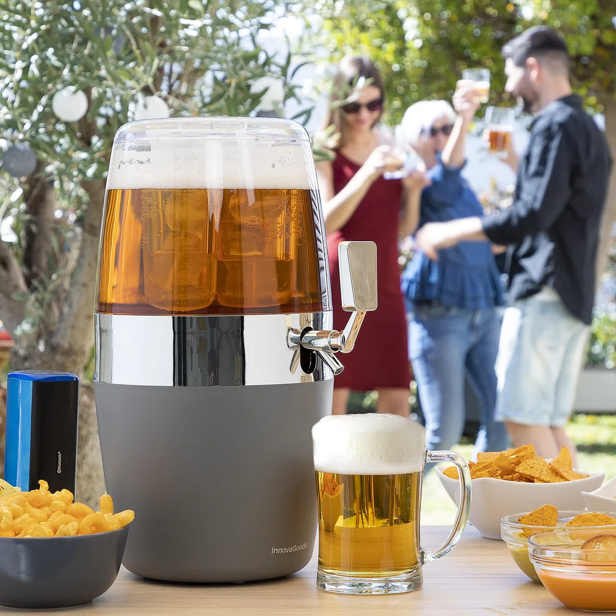 InnovaGoods - Dispenser Refrigerante di Bevande 4L, Ideale per Feste ed Eventi, Con 2 Contenitori Ghiaccio Estraibili, Rubinetto Antigoccia, Trasparente, ABS