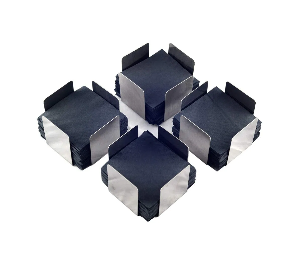 Hostelnovo - Portatovaglioli ideali per tovaglioli da cocktail - Portatovaglioli in acciaio inox - 11 x 11 x 7 cm - Confezione da 4 portatovaglioli, 200 tovaglioli neri in micropunto.